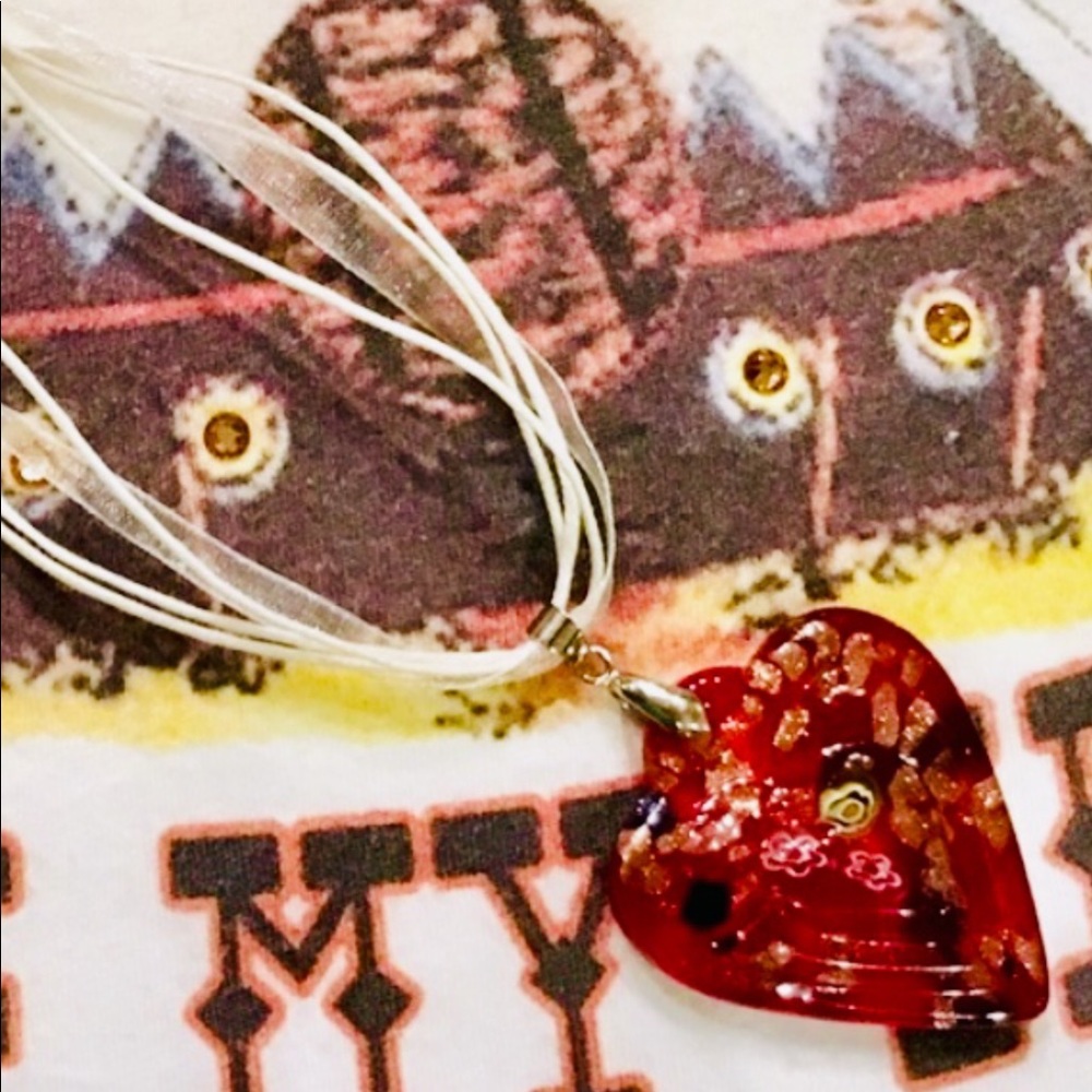 RED HEART MURANO GLASS NECKLACE ARTISAN MILLEFIORI